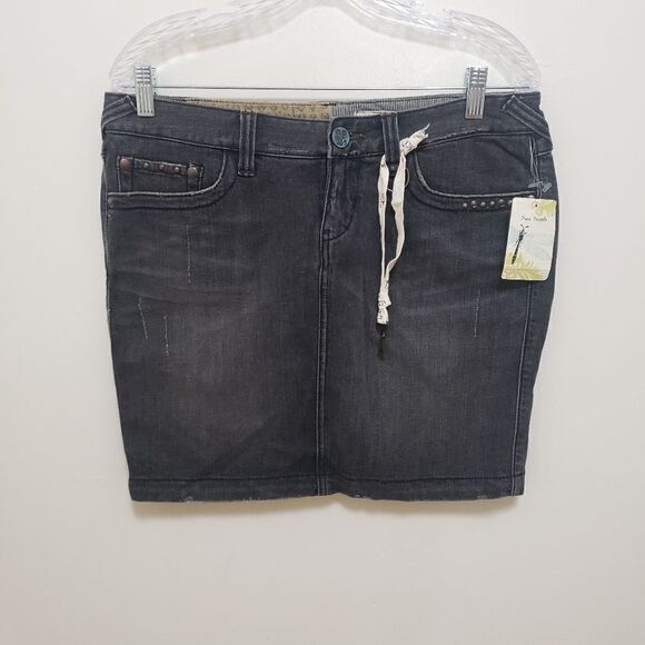 Free People Black Denim Mini Skirt Womens 30 - Picture 2 of 12